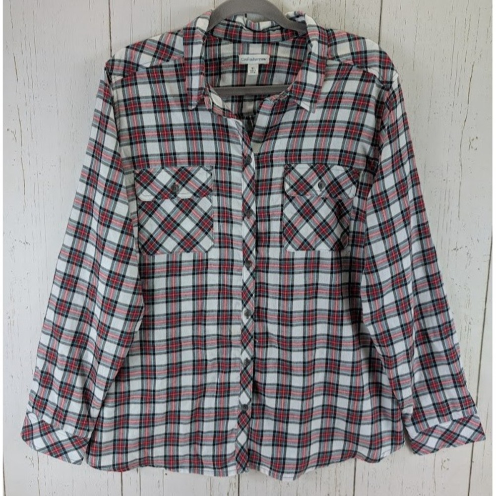 Croft Barrow Size XL Multicolor Plaid Collared Button Up Womens Long‎ Sleeve Top